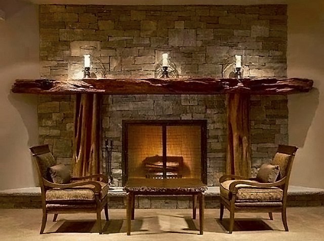 Redwood Mantel with Mosquito Tree Columns