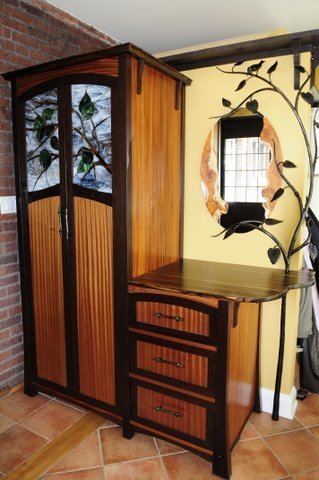Ribbon sapele Wardrobe with Mirror