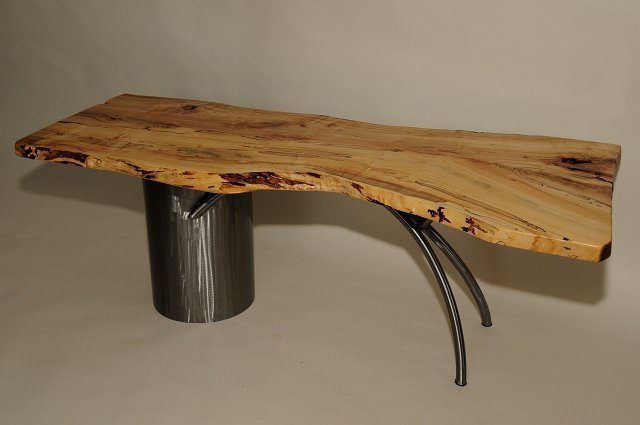 Spalted maple coffee table with stainless steel base