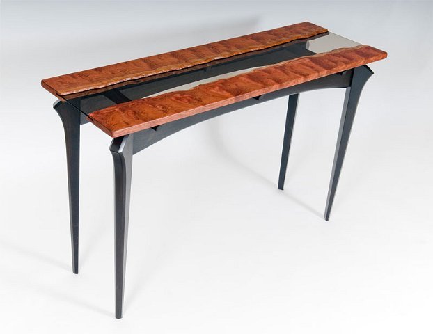 Figured Bubinga and Glass Console