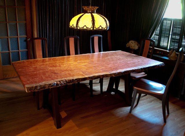 Bubinga Dining Table with Arched Base and Matching Chairs