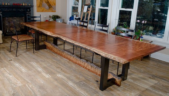 Bubinga Table with Natural Edge Matching Stretcher