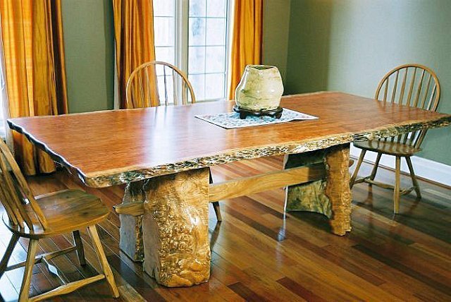 Bubinga Dining Table with Maple Burl Log Base
