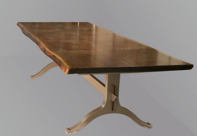 Walnut Flitch Match Table with Solid Aluminum Base