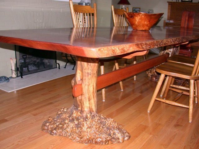 Sapele table with Tenoned Buckeye Root Burl Base
