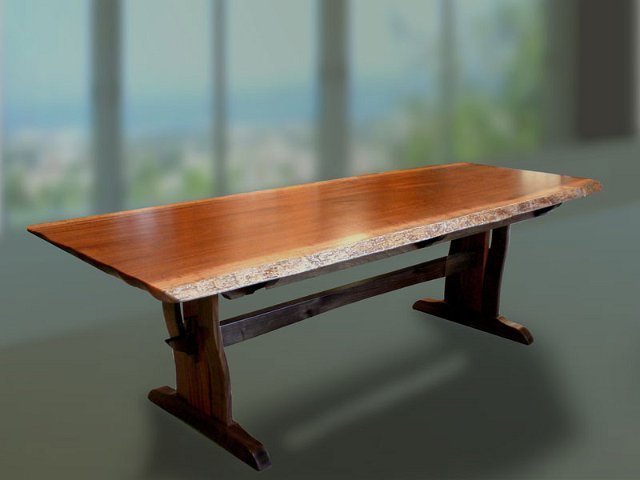 Bubinga Dining Table with Curved Walnut Base